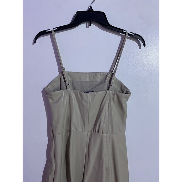 Zara Jumpsuit Small Beige Faux Leather Adjustable Straps Party Summer Tan - Picture 10 of 16